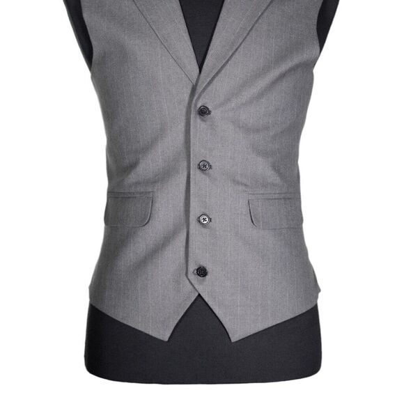 Mens Vest Suit Lapel Gray Striped Wool Dress Formal Wedding Waistcoat Medium 40 - Picture 4 of 8